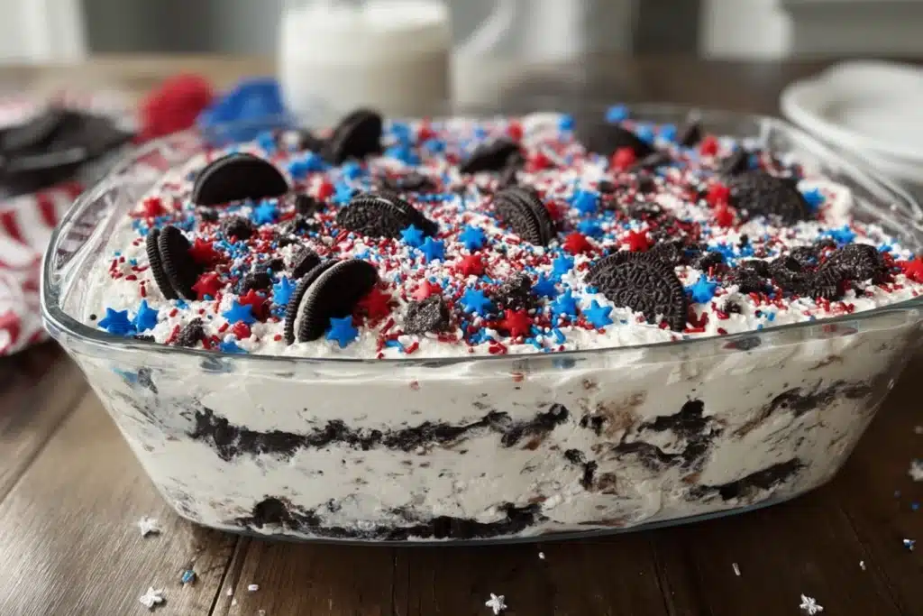 No Bake Fireworks Oreo Cheesecake Bars
