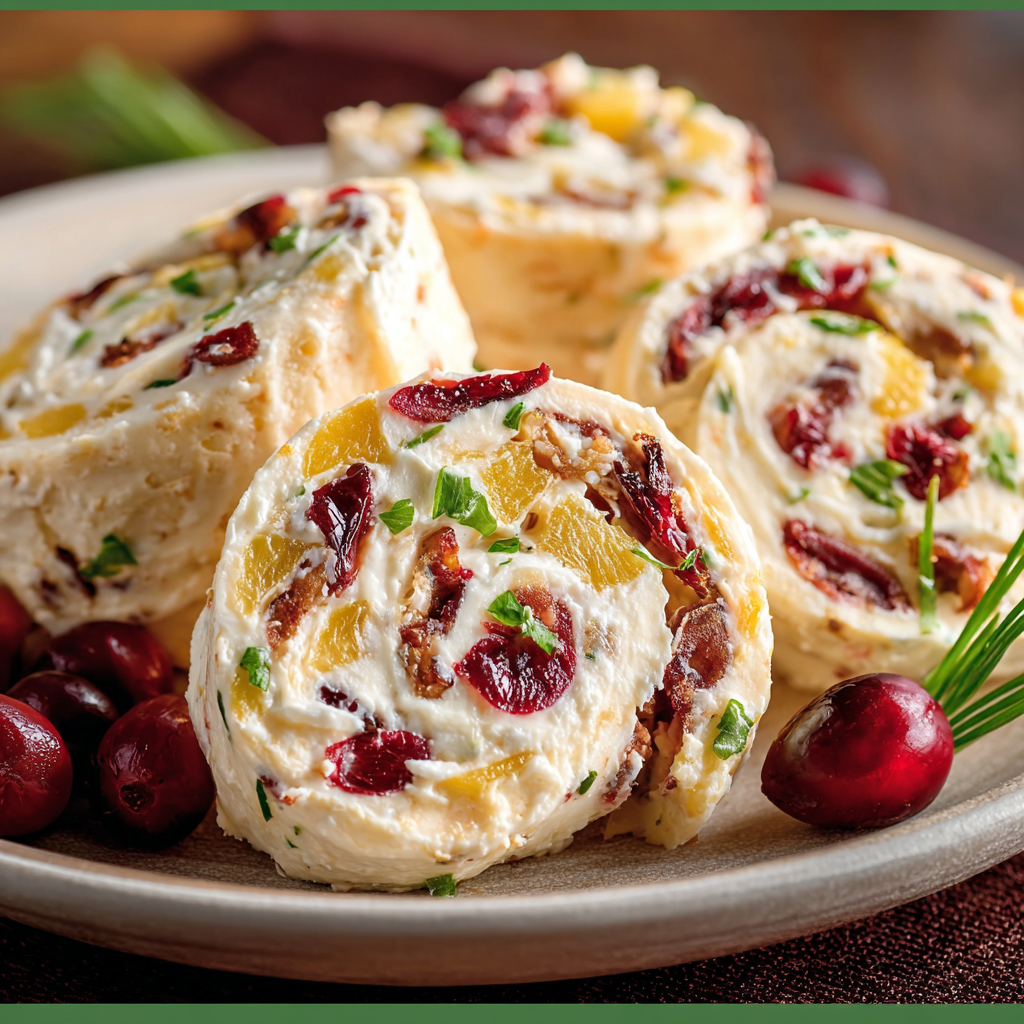 Pineapple Cranberry Cream Cheese Party Pinwheels