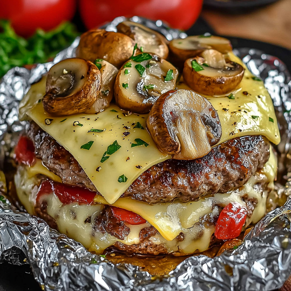 Mushroom and Swiss Burger Foil Packets