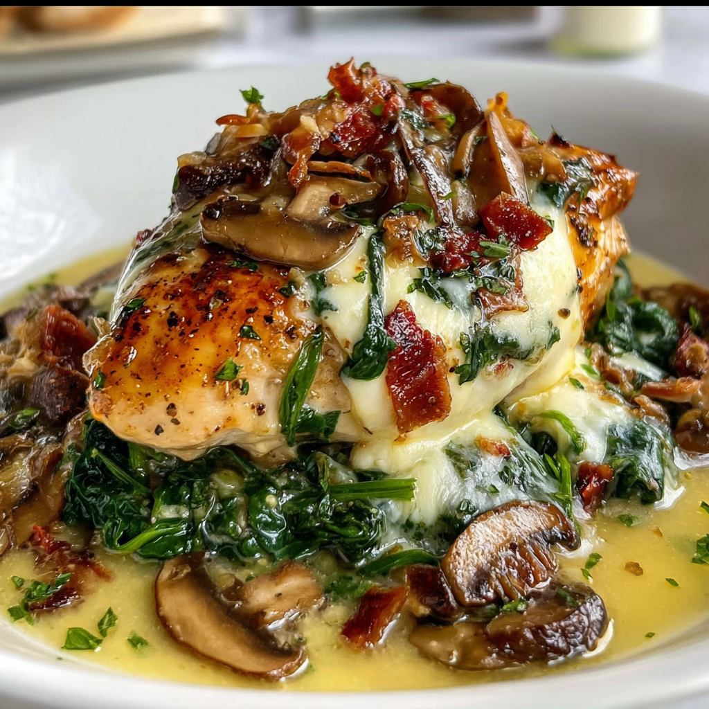 Smothered Chicken with Spinach, Mushrooms & Mozzarella