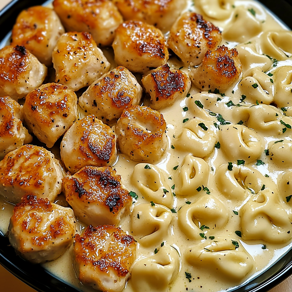 Garlic Butter Chicken Bites & Creamy Alfredo Tortellini