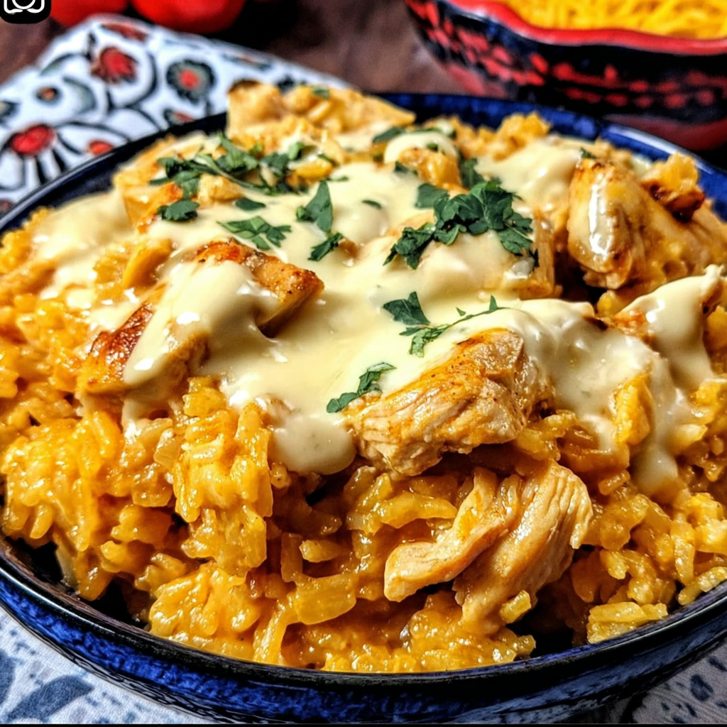 Mexican Chicken & Rice with Creamy Queso