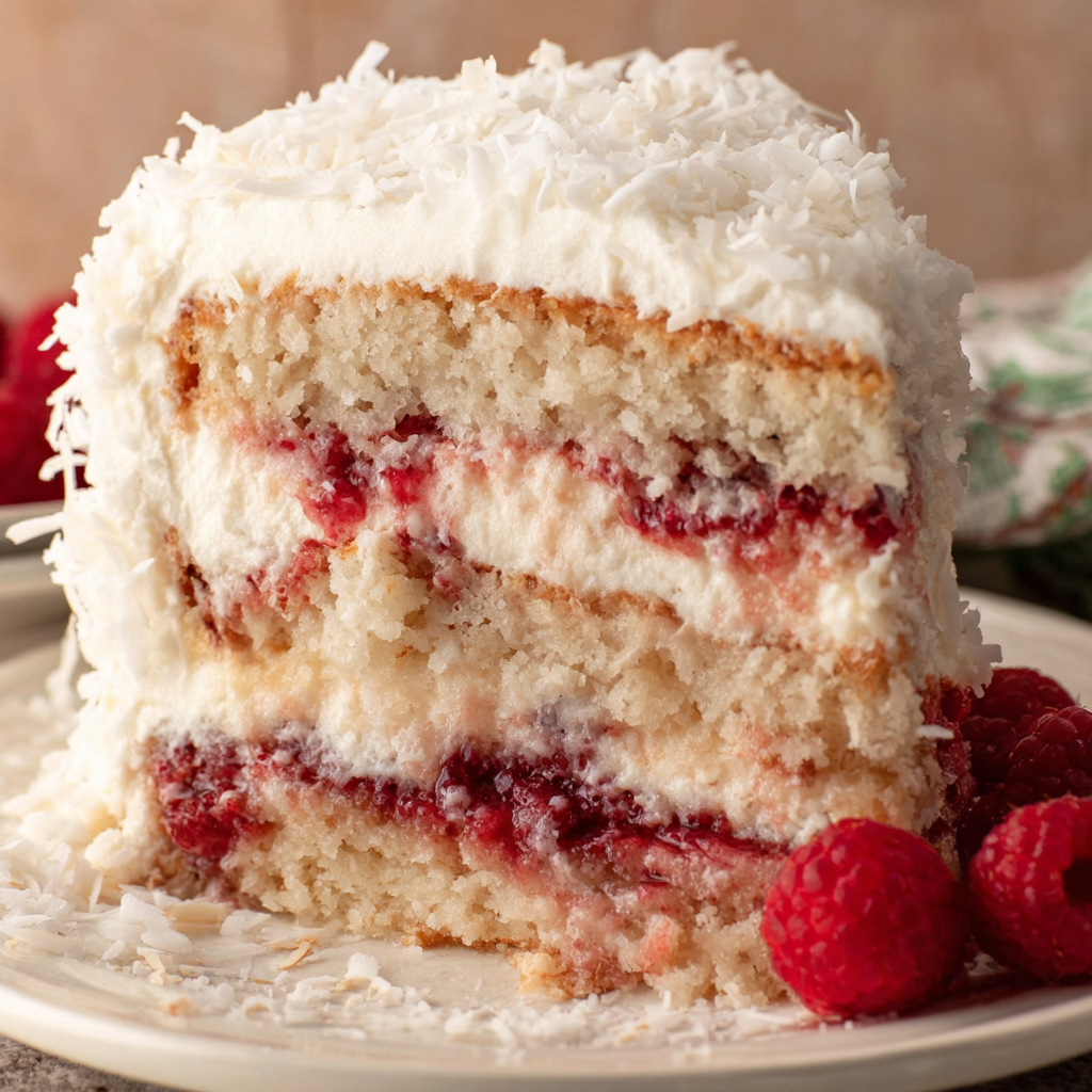 Raspberry Coconut Layer Cake